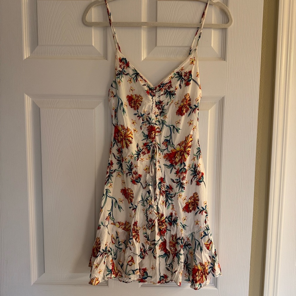Hello Molly White Floral Mini Dress with Warm-Tone Blooms